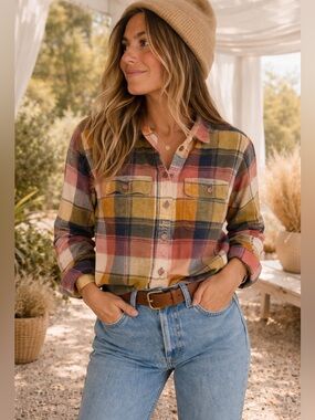 Patagonia Organic Cotton Plaid Flannel Shirt XS Boho Outdoor layering Button Up